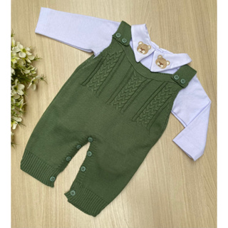 Saída de Maternidade Menino Jardineira Verde Pistache Urso Tricot 2 Peças em Oferta na Shopee