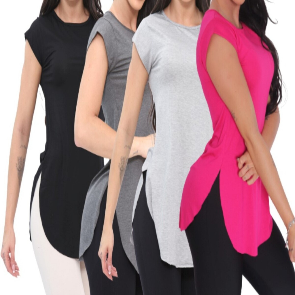 KIT COM 4 BLUSAS FEMININA LONG TAPA BUMBUM REF 65