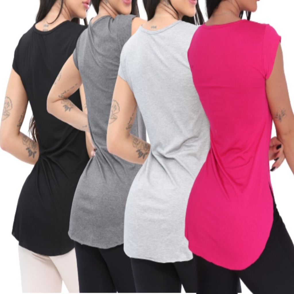 Kit 4 Blusas Femininas Long Tapa Bumbum Academia Fitness Viscolycra Yoga Treino Ginástica Caminhada