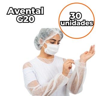 Kit 30 Unidades Avental Descartavel G20 TNT Branco Manga Longa - Cirurgico Hospitalar