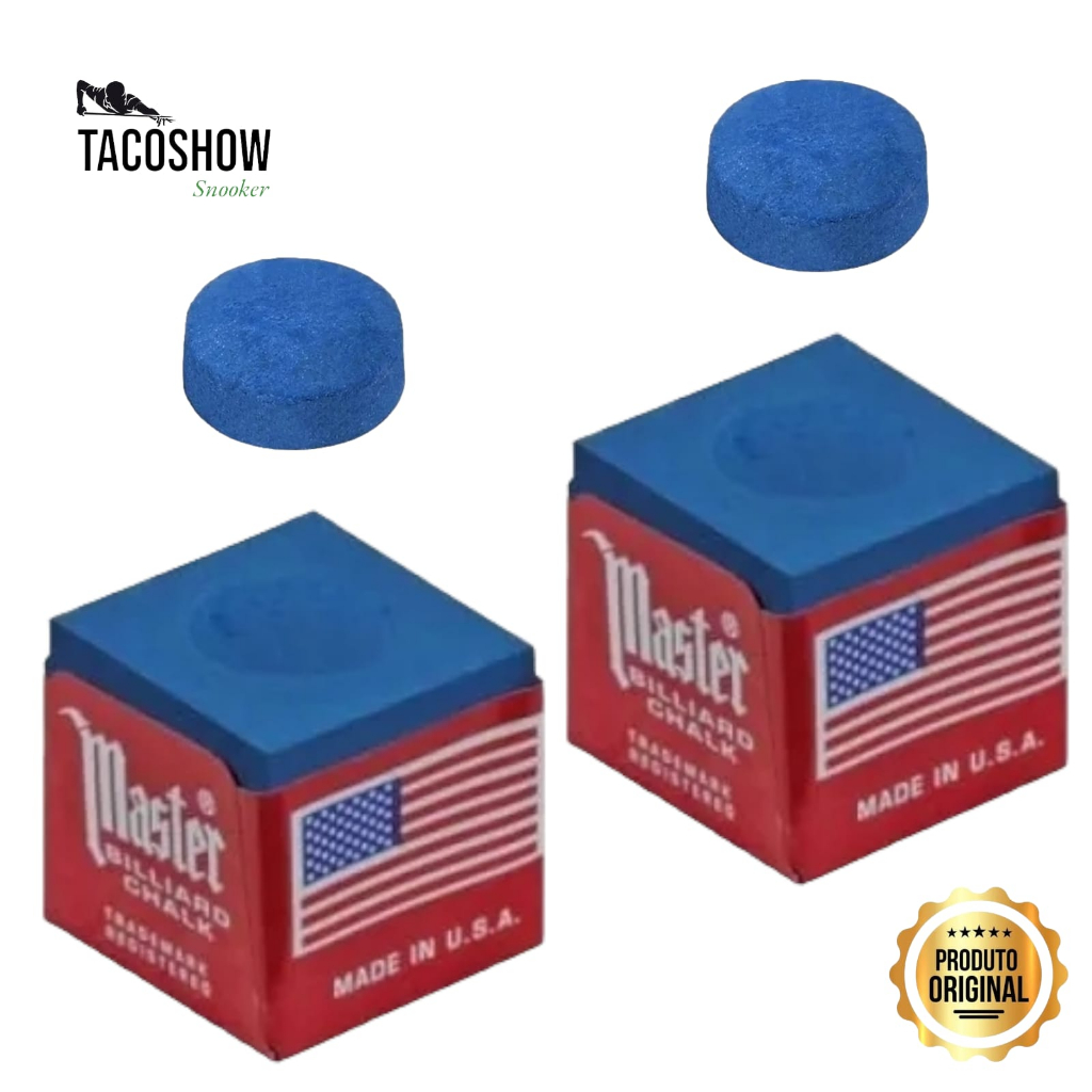 Kit 2 Giz Master EUA Original Azul Para Taco + 2 Solas de Couro Azul Sinuca Bilhar Snooker Profissional em Oferta na Shopee