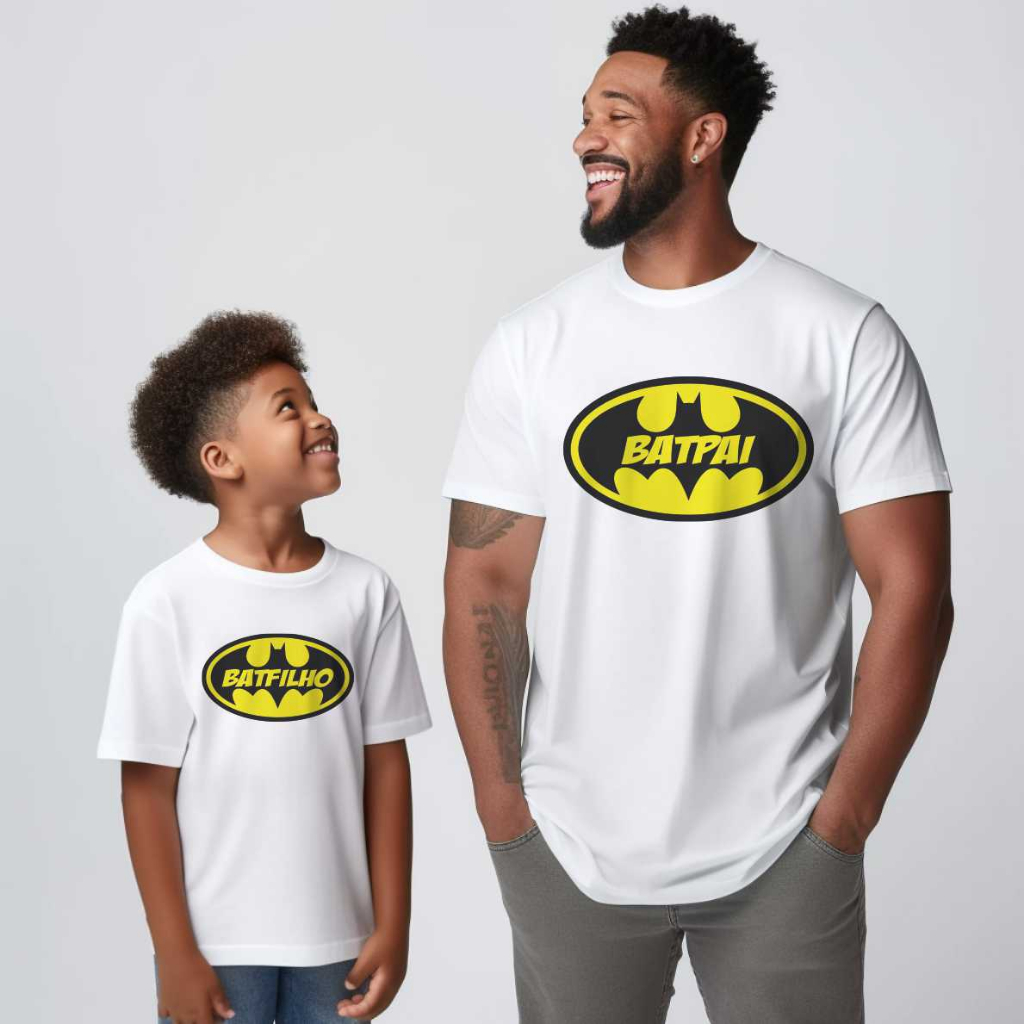 Kit Camisa Personalizada Tal Pai Tal Filho Bat Pai Bat Filho Ótimo Acabamento e Durabilidade Anti-Pilling 100%Poliéster