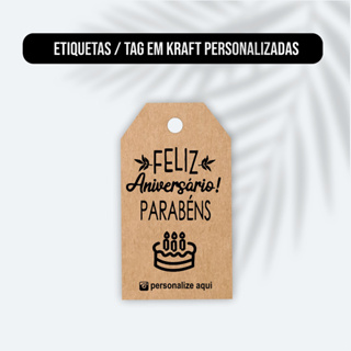 Tag etiqueta personalizada papel kraft feliz aniversário em Oferta na Shopee