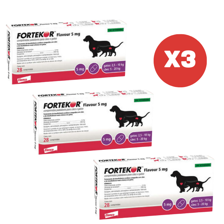 Kit 3 Fortekor Flavour 5mg 28 Comprimidos Elanco em Oferta na Shopee