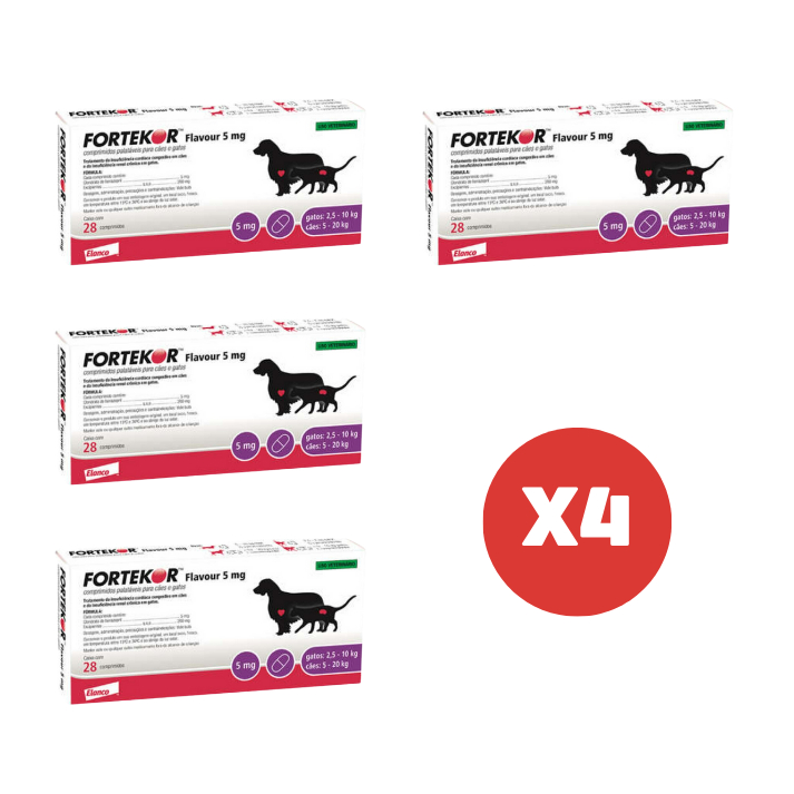 Kit 4 Fortekor Flavour 5mg 28 Comprimidos Elanco em Oferta na Shopee