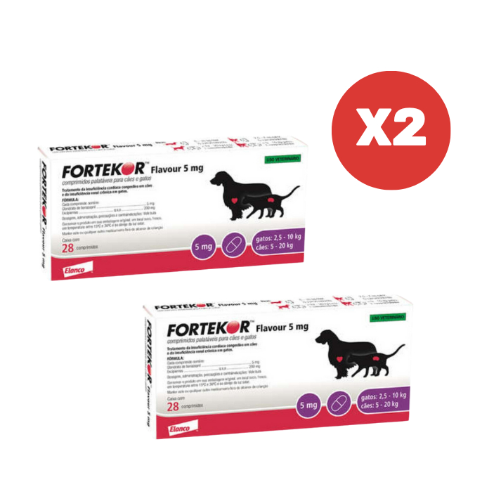 Kit 2 Fortekor Flavour 5mg 28 Comprimidos Elanco