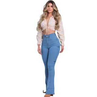Calça Flare Feminina Jeans Clara Calça Bailarina Social Com Lycra Empina Bumbum