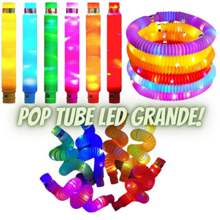 kit com 6 Pop tube grande de brinquedo com led cores variadas tubo sensorial luminoso