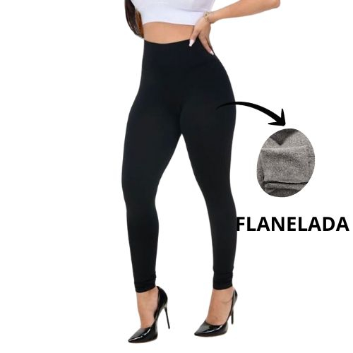 Calça Legging Feminina Básica Preta Flanelada Cós Alto Fitness Modeladora Empina Bumbum Corrida Academia Gym