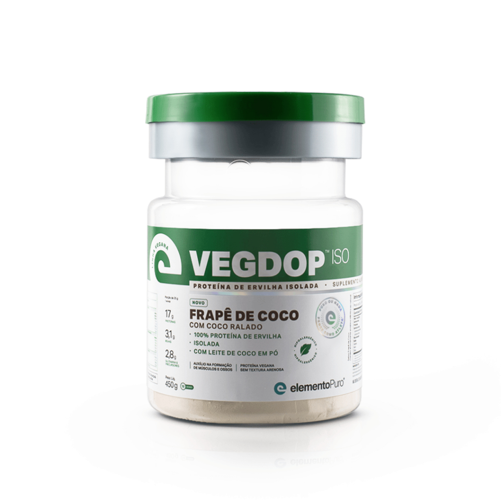 Whey protein Frapê de Coco vegano Vegdop proteína da ervilha elementoPuro 450g