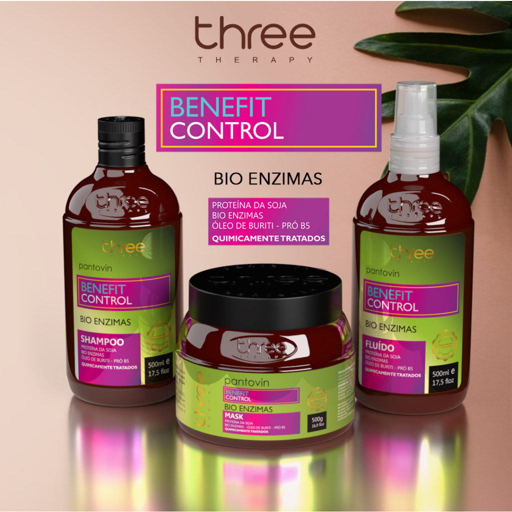 Kit Cauterização Reconstrução Benefit Control Para Cabelos Quimicamente Tratados 500ml Pantovin Three Therapy
