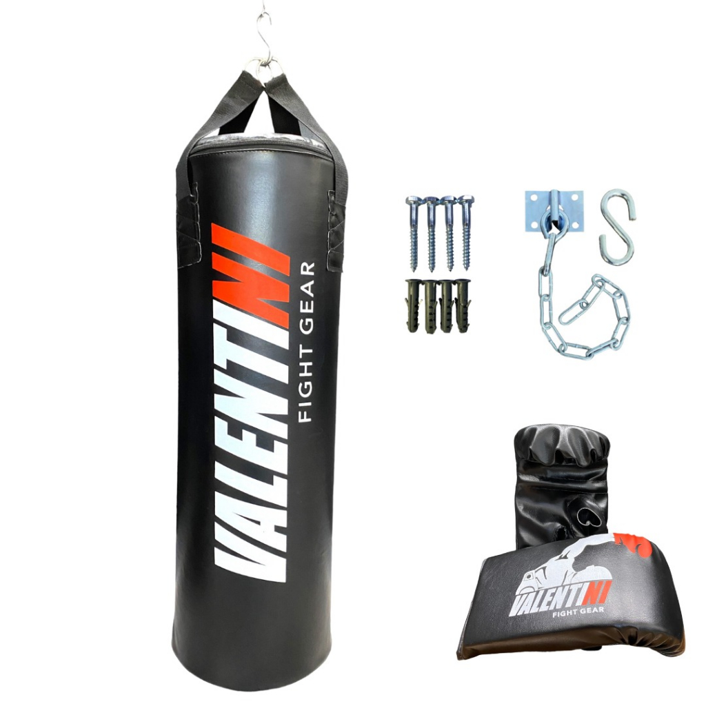 Saco de Pancada VALENTINI 90 cm - Treino Boxe Muay Thai  + 1 Luva Bate Saco Preta + Suporte