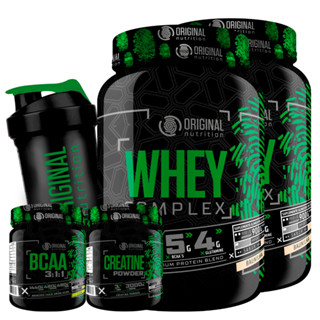 KIT 2x Whey Protein Complex 900g + BCAA 100g + Creatina 100g + Coqueteleira - Original