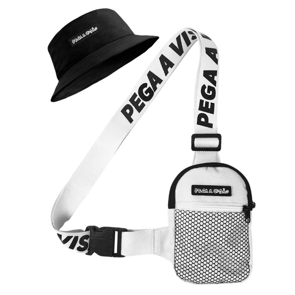 Shoulder Bag Mini Bolsa Transversal Necessaire Basica + Chapeu Bucket Pega a Visão