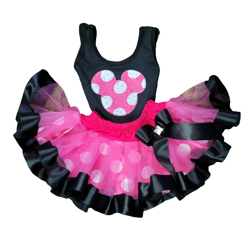 Conjunto Body Infantil Similar Fantasia Minnie com Saia de Tule (Rosa e Vermelho)