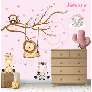 Cartela Adesiva Grande Decoração Safari Menina Quarto
