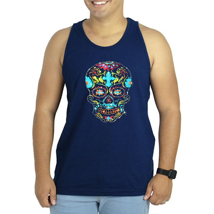 Camisa Camiseta Verão Regata Estampada 8 Caveira Pontilhada