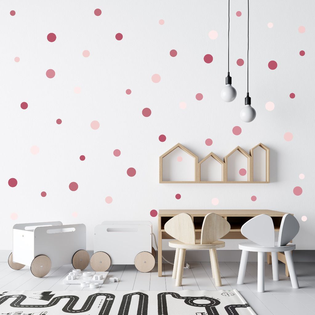 Adesivo de Parede Bolinhas Sortidas 3, 4 e 5cm tons de rosa queimado ( rosa antigo )decoração quarto infantil moderno menino e menina