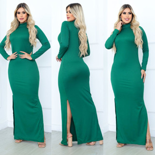Vestido Longo, Canelado Tubinho, Blogueira, Evangélica- GOLA LONGO