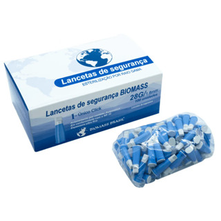 100 Lancetas de Segurança Biomass 28G/1,8mm - 100 Unidades - Não precisa da Caneta