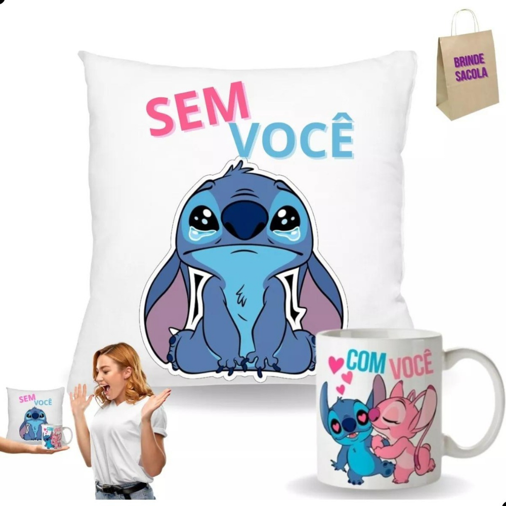 Kit Almofadinha E Caneca Personalizada Romantico presente dia dos namorados lilo e stich