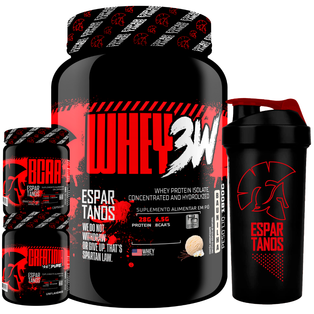 Whey Protein 3w 1,8Kg + Bcaa + Creatina + Shaker