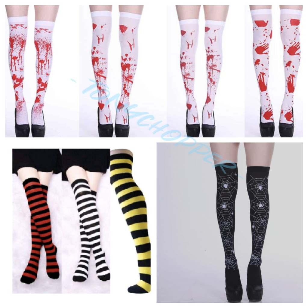 Meia de cano alto listrado 7/8 Listrada anime Festa Fantasia Cosplay Halloween Ferida Cortes Teia Meia Desenhada em Oferta na Shopee