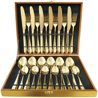 Faqueiro Luxo 24 Peças Prateado ou Dourado Garfo Colher E Faca Inox Com Maleta lançamento em Oferta na Shopee