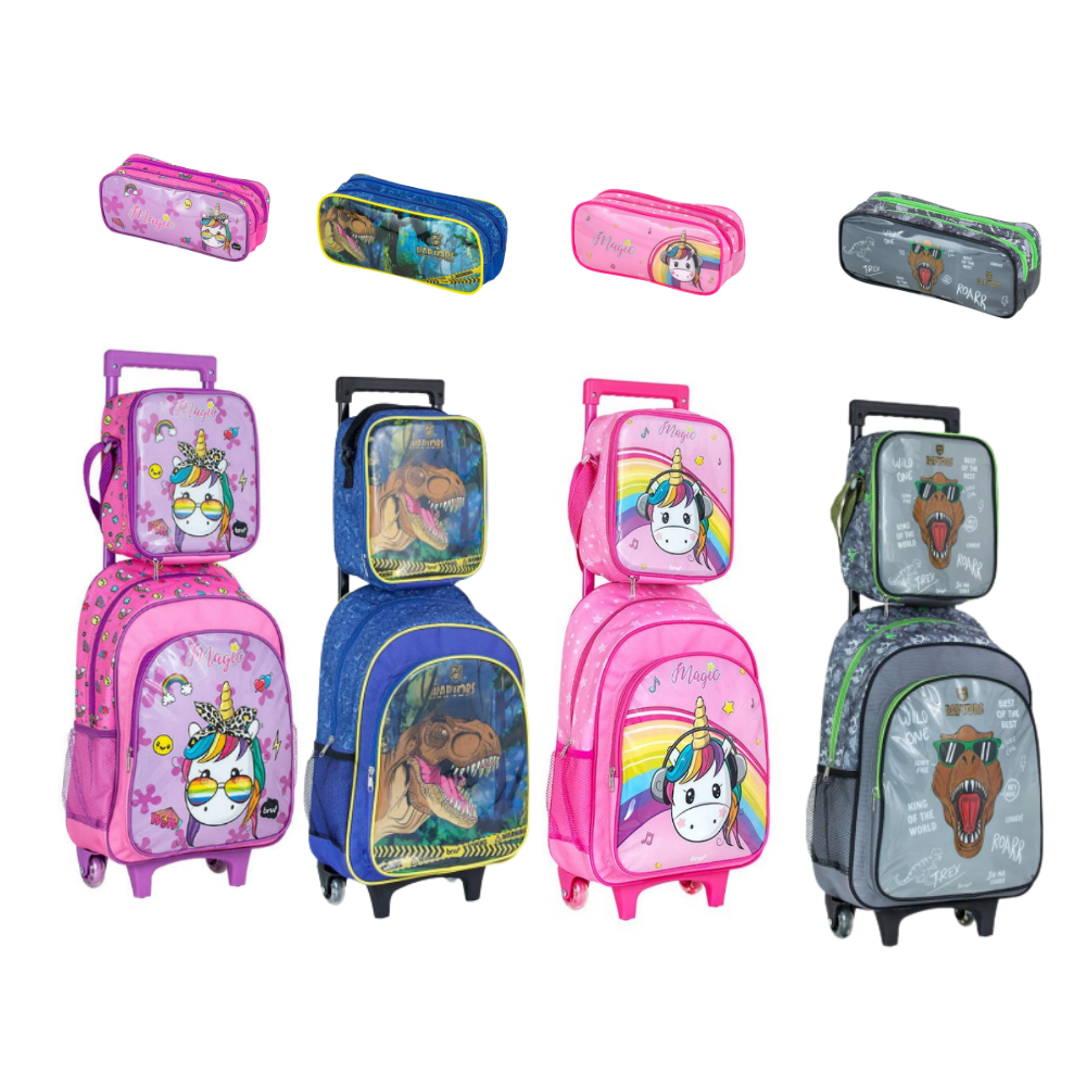 Kit Mochila Escolar + Lancheira + Estojo Duplo Infantil BRW Menino / Menina