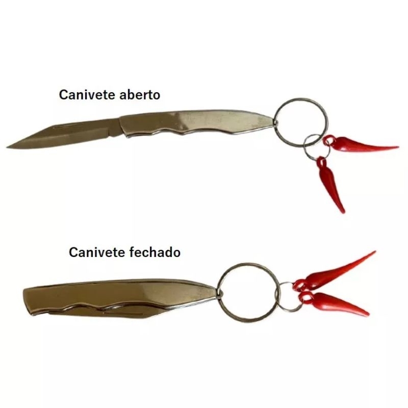 kit 12 Chaveiros canivete com pimentas - em Aço Inoxidável - Lâmina 6 Cm Comprimento - 6 unidade em Oferta na Shopee