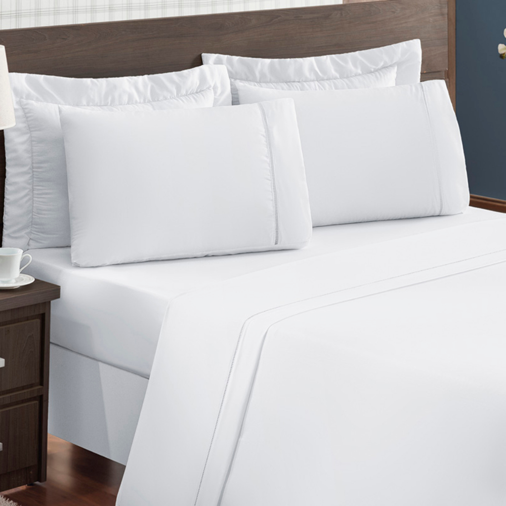 Jogo De Lençol 600 Fios Egípcio Casal 4 Peças 100% Algodão Branco em Oferta na Shopee