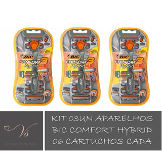 Kit 03 UN Aparelho de barbear Bic Comfort Hybrid c/ 06 cartuchos (cada)