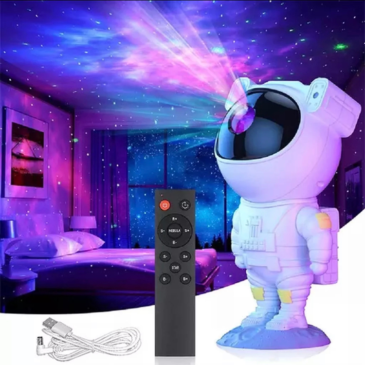 Projetor De Luz Noturna Luminária Astronauta Projeto Galáxia Led Nebulosa Estrelado Com Co...