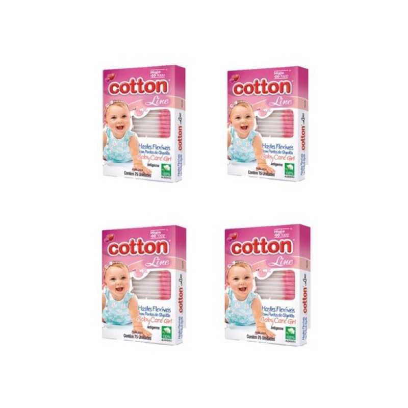 300 HASTES FLEXIVEIS COTTON LINE BABY ROSA
