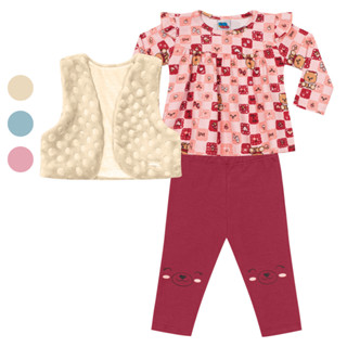 Conjunto Kiko e Kika Blusa Colete E Calça Infantil Feminina Para Bebê Menina REF. 10497