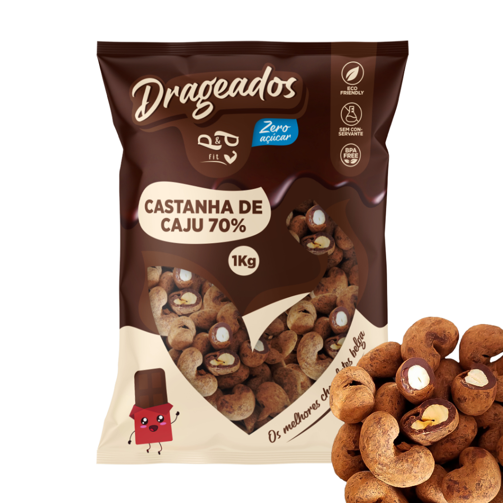 Drageado Zero Açúcar Castanha de Caju com Chocolate Belga 73% em Oferta na Shopee