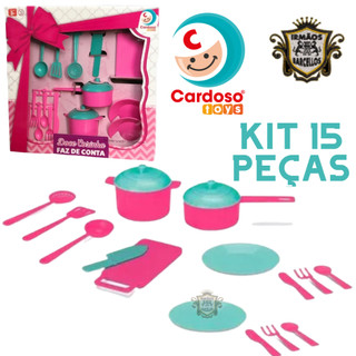 Brinquedo Infantil Kit Cozinha Com 15 Peças Modelo Doce Cozinha Faz De Conta Plástico Color - Mini Cozinha Infantil Brinquedos CardosoToys