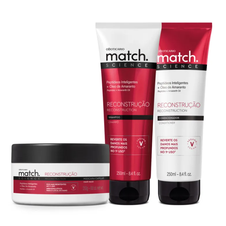 Combo Match Science O Boticário: Shampoo 250ml / Condicionador /Máscara 250ml