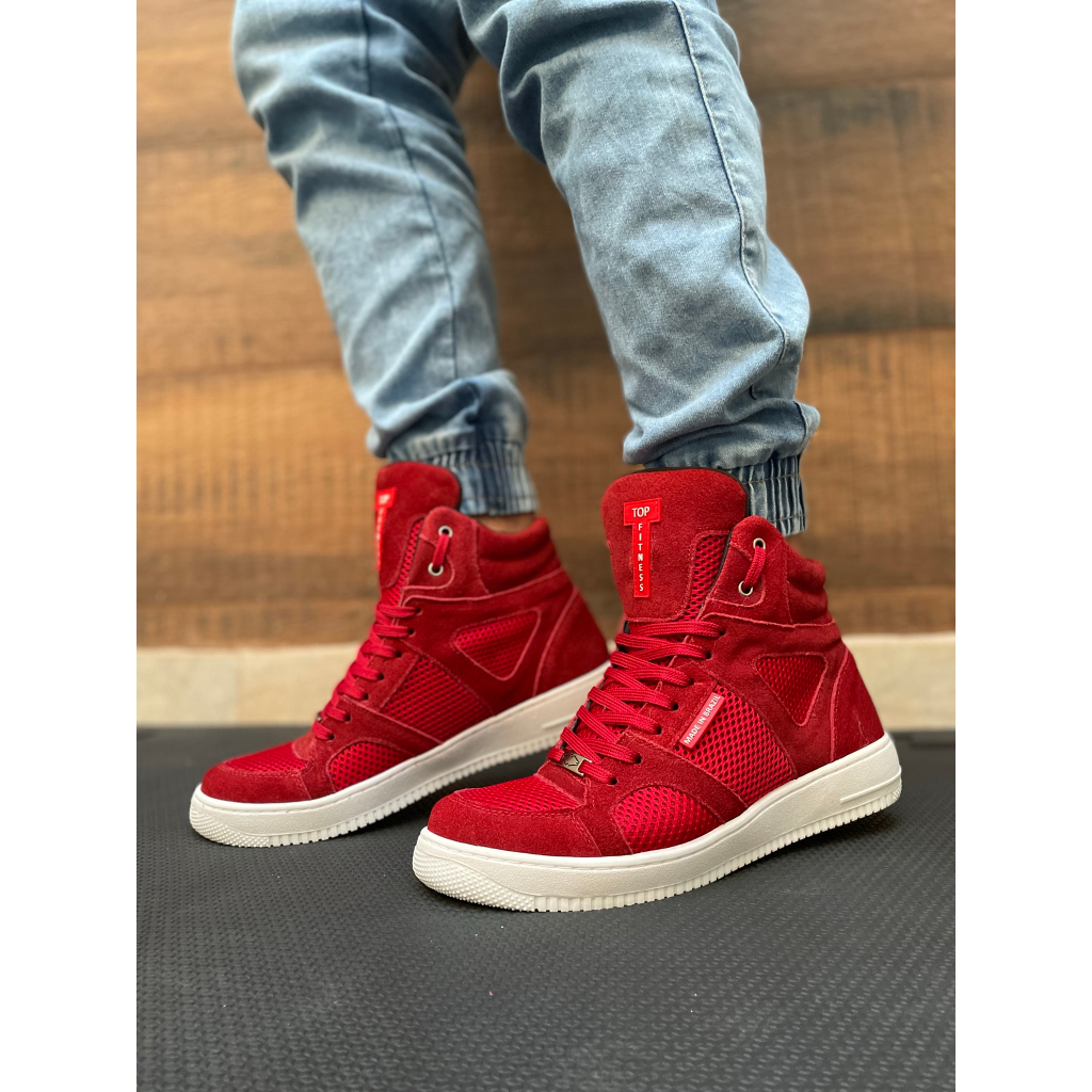 Tênis Botinha Sneaker Cano Alto Moda Top Fitness Caminhada Academia Treino Unissex Vermelho