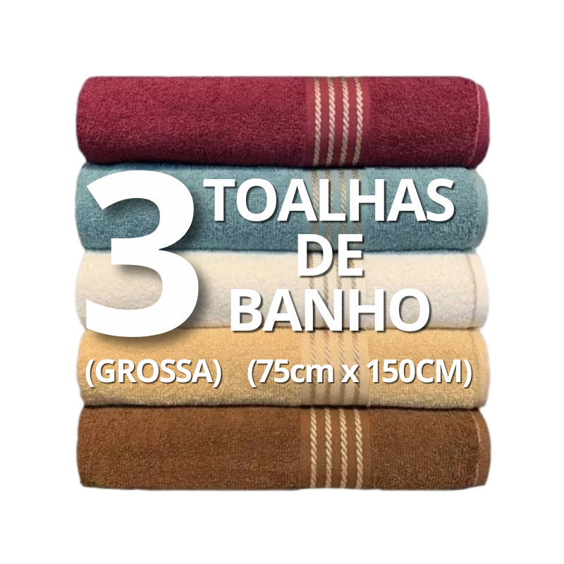 Kit 3 Toalhas de Banho Quasar Grossa e Grande 410g/m2 - 75x150cm - 100% Algodão Menor Preço Disponível