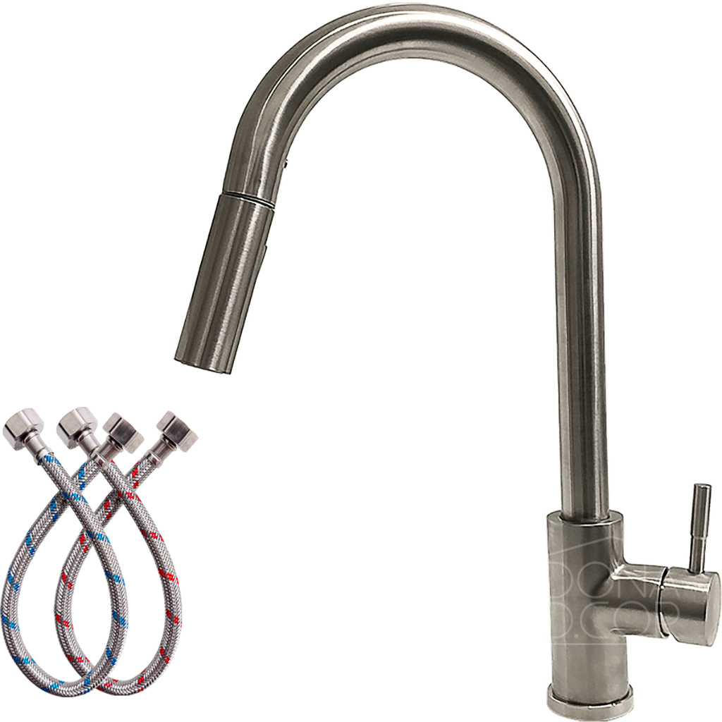 Torneira De Cozinha Inox Escovado Bico Extensivel Bancada Ilha Aço Inox 304 Monocomando Misturador