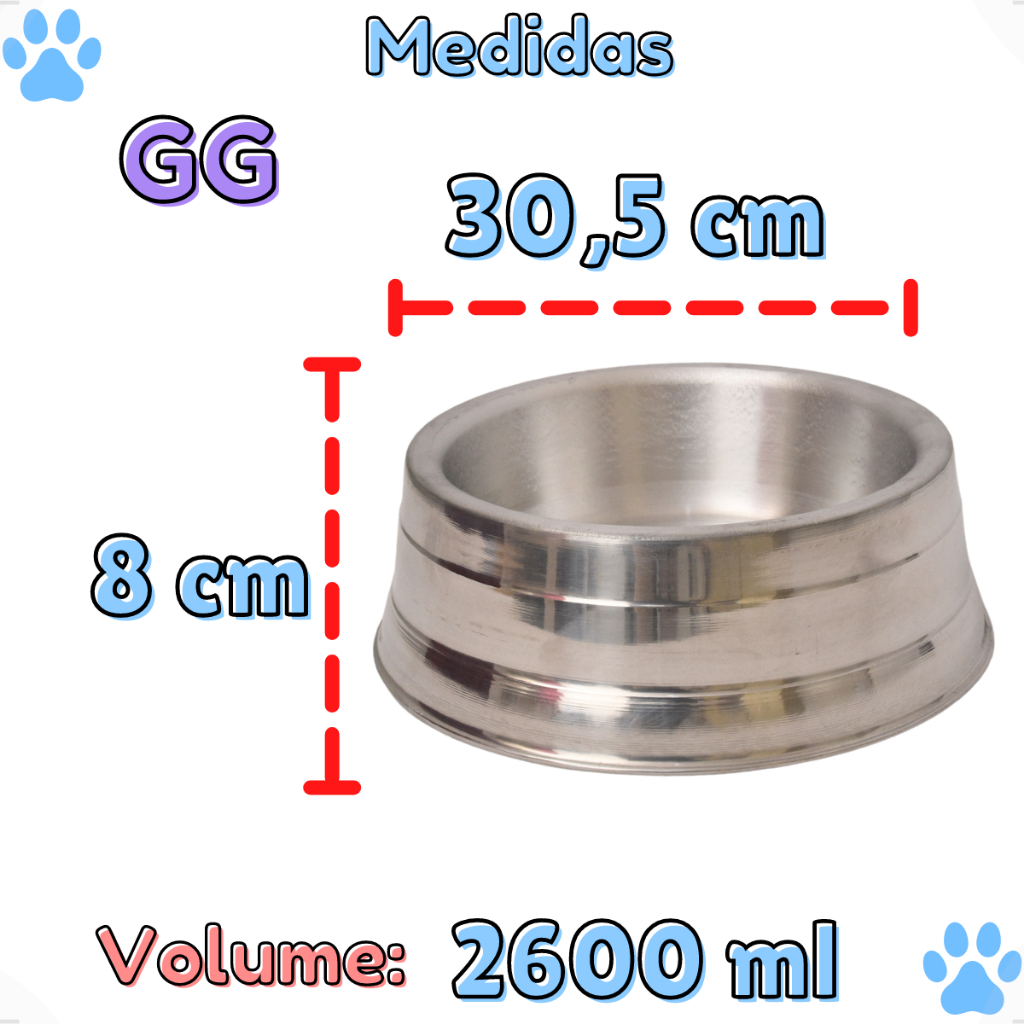 Kit 2 Comedouro Pesado Polido de Alumínio Para Cães Cachorro - Gigante 2600 ml — imagem 2 de 2