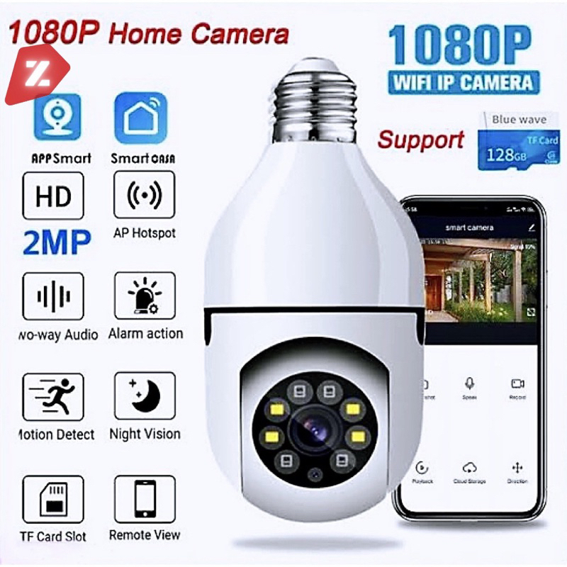 Câmera Segurança Lâmpada Wifi Full HD Sem Fio 360 Yoosee Visão Noturna 8177 Envio Imediato