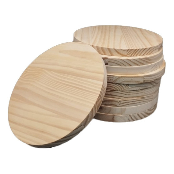 kit 5 Tabua Redonda em Madeira Natural Pinus Madeira Bolacha Madeira Decorativa Multiuso