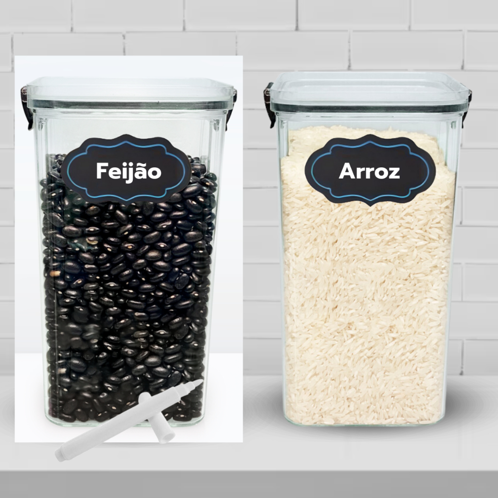 Conjunto 2 Potes Herméticos Plástico Transparente 1.450 Litros Tampa com Trava para Mantimentos Cozinha