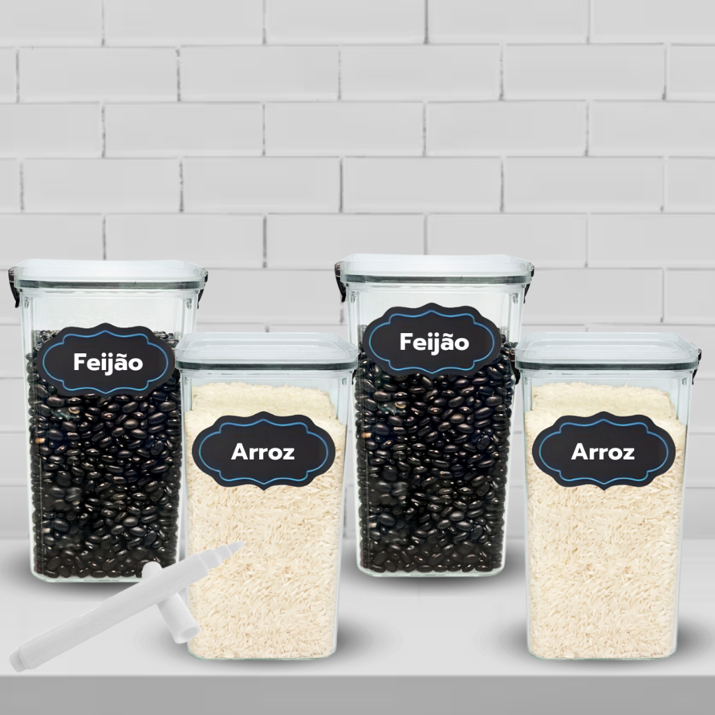 Conjunto 4 Potes Herméticos Plástico Transparente 1.450 Litros Tampa com Trava para Mantimentos Cozinha