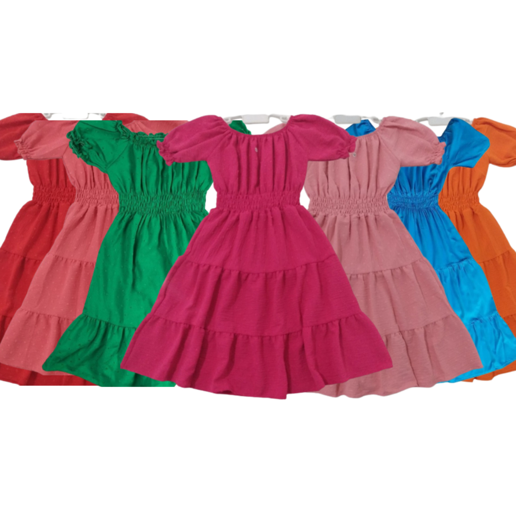 Vestido Infantil Ciganinha Camponesa Manguinha Menina Moda Evangélica Sofia Rodado Azul Rosa Verde