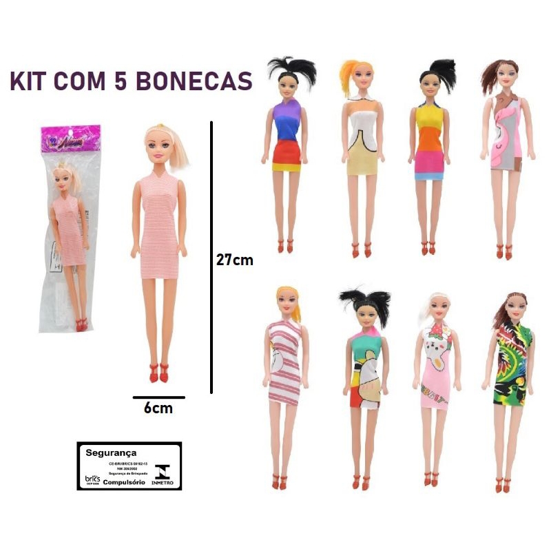 Kit com 5 Bonecas Tipo Barbie com Roupas e Cabelos Sortidas Promoção
