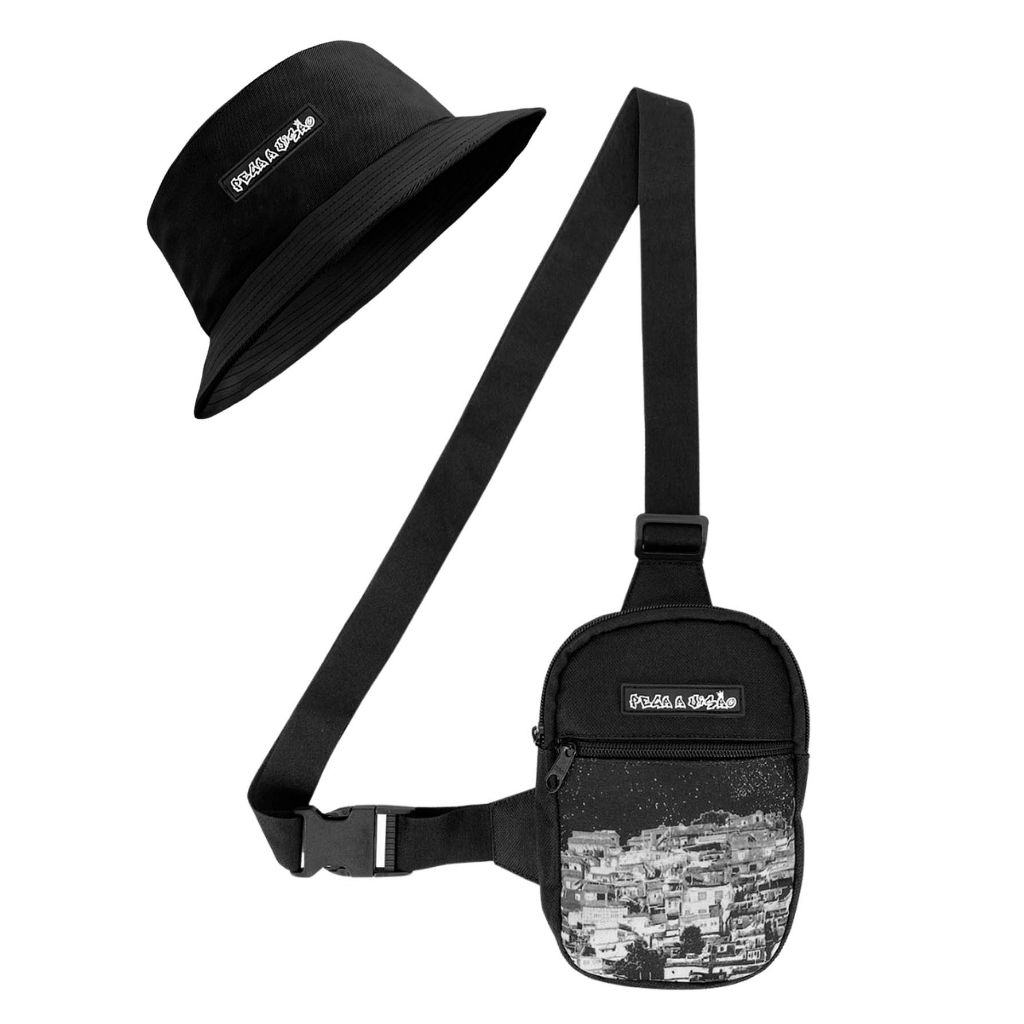 Shoulder Bag Mini Bolsa Transversal Necessaire Basica + Chapeu Bucket Pega a Visão FAVELA