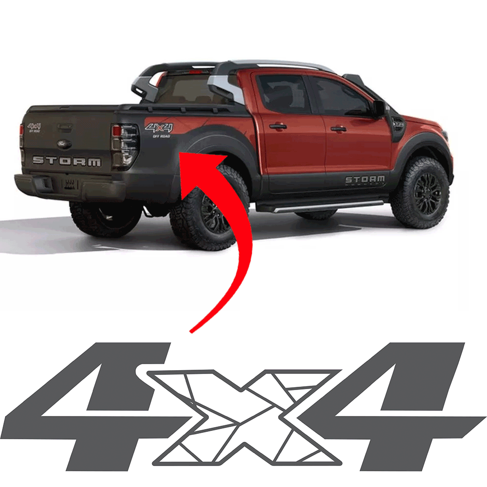 PAR DE ADESIVO LATERLA FORD RANGER STORM 2020 2021 2022 2023 NAS CORES CINZA GRAFITE VERMELHA E PRETA